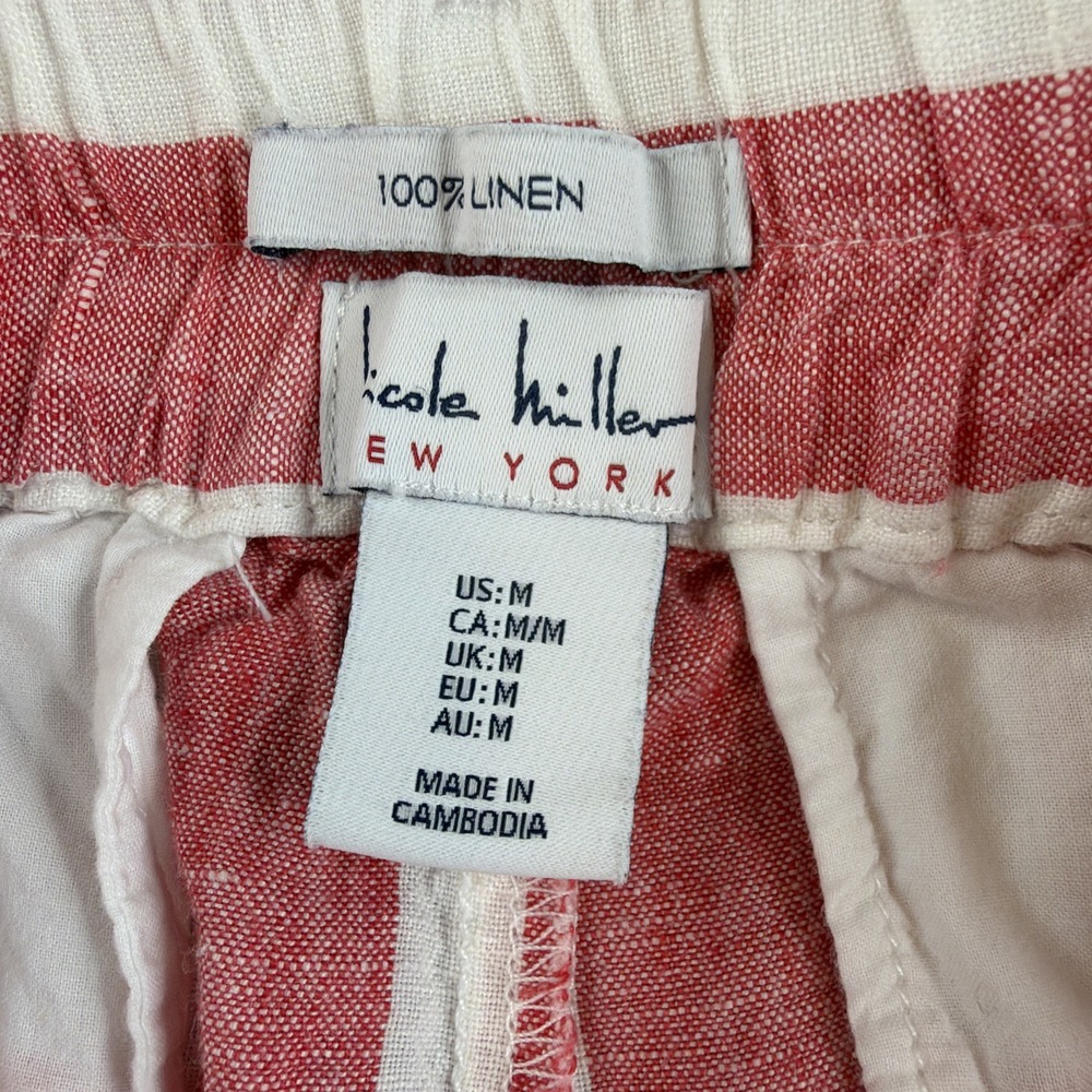 Nicole Miller New York Womens M Red White Stripe 100% Linen Shorts High Rise - Picture 3 of 9